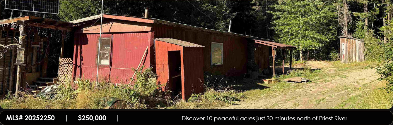 Discover 10 peaceful acres just 30 minutes north of Priest River, offering a blend of privacy