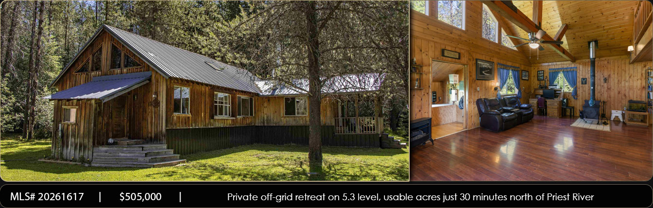 Private off-grid retreat on 5.3 level, usable acres just 30 minutes north of Priest River